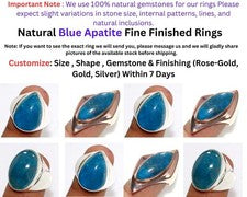 Joyería anillo chapado en plata 925 acabado fino apatita azul para hombre y mujer