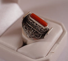 Anillo de coral rojo natural anillo de piedras preciosas de plata de ley 925 anillo de boda para mujer