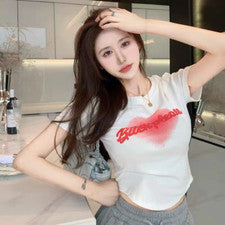 Para Mujer Mangas Cortas Nuevo Slim-fit Estilo Corto Diseño Sense Niche Mangas Cortas