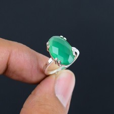 Anillo de plata esterlina 925 maciza de ónix verde natural agradable para tu amada LS-527
