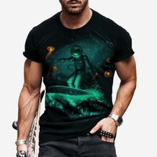 Camiseta Manga Corta Gráfico Moda Hombre Astronaut Space Verde Azuelo Top