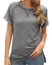 Camiseta Mujer Blusa Moda Raglán Manga Corta Moda Gris Deportes Camisetas Informal