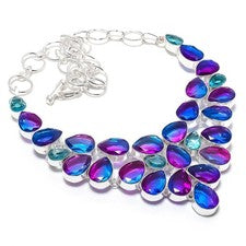 Collar Joyería Hecho a Mano Turmalina Bicolor, Topacio Azul Piedras Preciosas 18"