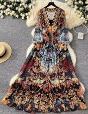 Pasarela de otoño para mujer cuello alto manga larga linterna verde estampado floral s-xxl