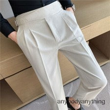 Pantalones para hombre Nápoles estilo británico plisados caballero ajustados rectos informales