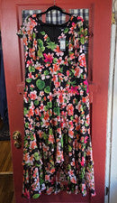Vestido Tommy Hilfiger Para Mujer Clásico Negro Multicolor Floral Midi Talla 14W Nuevo con Etiquetas