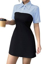 Vestido corto a rayas de manga corta para mujer - Busi2596