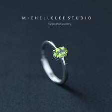 Anillo ajustable de peridoto de plata de ley, anillo de piedras preciosas verdes