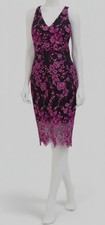 Vestido Vaina Para Mujer Siena Negro Rosa Bordado Malla Sin Mangas MIDI Talla 4