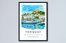 Póster acuarela Torquay Devon impresión de viaje arte de pared Torquay decoración del hogar