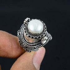 Anillo venenoso de plata de ley 925 hecho a mano con piedras preciosas de madreperla tamaño 6,5 Z149