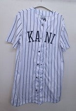 Karl Kani College Pinstripe Baseball Shirtkleid Damen weiß Größe M
