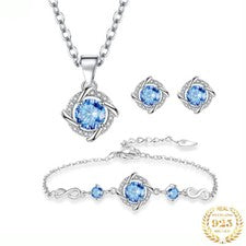 Conjunto de joyas para mujer de plata de ley 925 collar pendientes colgante regalo
