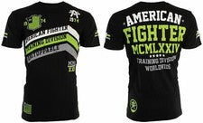 Camiseta deportiva de cuello redondo AMERICAN FIGHTER Corner negra verde neón para hombre S-3XL