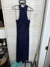NUEVO SIN ETIQUETAS London Times Mujer’s 12 Azul Marino y Bronce Transparente Vestido Midi Forrado Fiesta Vacaciones