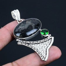 Colgante de joyería de plata esterlina 925 con piedra preciosa de diopsido de...