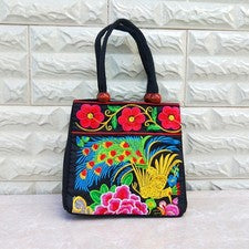 Bolso de mano de lona estilo étnico bordado para mujeres damas
