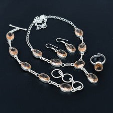 Juego de joyas étnicas hechas a mano con piedras preciosas ovaladas de plata de ley 925 de Morganita VJ 197