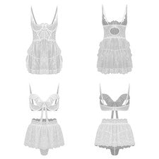 Mujer Minifaldas Bodycon Vestido Floral Encaje Ropa de Noche Micro Ropa Interior Corta
