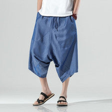 Pantalones capris informales de pierna ancha estilo chino sueltos y minimalistas para hombre