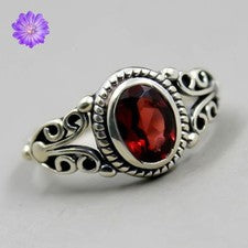 Anillo de plata de ley 925 con piedras preciosas granate rojo hecho a mano anillo de joyería para regalo