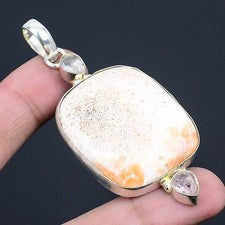 Scolecita, Topacio Blanco Piedras Preciosas 925 Plata Esterlina Joyería Colga...