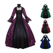 Vestido medieval encaje vestido largo detalles encaje manga larga elegante moda de noche