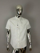 Camisa Exspress Love Unite Para Hombre Blanca Manga Corta Con Botones Ditsy Geo Print L