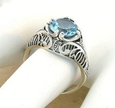 ANILLO ESTILO ANTIGUO DECO PLATA ESTERLINA 925 TOPACIO AZUL CIELO GENUINO 2 QUILATES 676Z