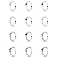 Colección de anillos de piedra de nacimiento anillos de plata de ley S925 con cuentas