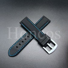 Correa de reloj de repuesto de goma negra de silicona hebilla de acero costura azul