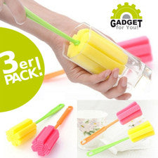 3x Cepillo para botellas - Práctica esponja de lavado con mango para botellas, vasos, tazas