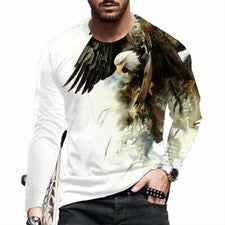 Camisetas Hombres Blanco Águila En Vuelo Estampado Manga Larga Moda Camiseta Informal Top