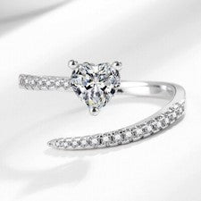 Anillo ajustable corazón cristal plata esterlina 925 mujeres niñas joyería regalo Reino Unido