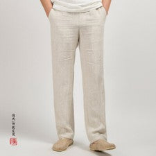 Pantalones rectos largos de lino estilo chino retro para hombre cintura media pantalones informales nuevos