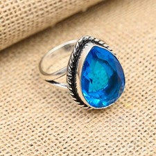 Joyería de anillo de boda de plata de ley 925 hecha a mano con piedras preciosas de topacio azul