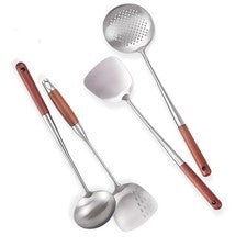 Juego de utensilios de cocina con mango de madera para freír