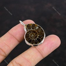Colgante de piedras preciosas fósiles de amonita natural joyería de plata de ley 925 para niñas