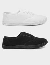 Mujeres Zapatos de salón con cordones Tenis Textiles Entrenadores Damas Negro Lona Lisa Reino Unido Zapatos