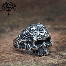 Anillo calavera de motociclista de acero inoxidable vikingo nórdico gótico masónico para hombre talla 7 12 13 15