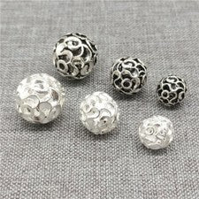 Plata de Ley-Flores-Espiral-Redondo-Bola-Perlas para Pulsera-Collar