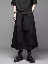 Pantalones Culottes Sueltos Asimétricos Moda Hombre Japonesa Pierna Ancha