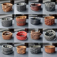 Brazalete de cuero para hombre trenzado ajustable motociclista gótico vikingo pulsera de regalo