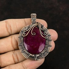 Colgante de piedras preciosas hecho a mano envuelto en alambre hecho a mano cobre regalo de San Valentín 2,52"