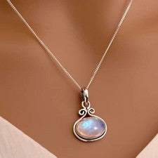 Hermoso colgante de cuello de piedras preciosas de luna naturales de plata de ley 925 PG367