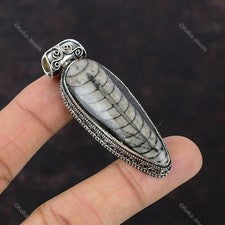Regalo para ella colgante de piedras preciosas fósiles ortoceras naturales de plata 925 de colección