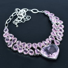Collar de joyería de plata de ley 925 hecho a mano con piedras preciosas de kuncita rosa 18" VJ 994