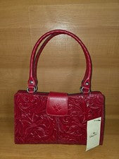 Bolso Cartera Patricia Nash Rienzo Tooled Cuero Rojo Suave Nuevo con Etiquetas