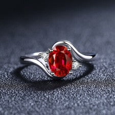 Anillo Ajustable Piedra Roja Cristal Plata de Ley 925 Mujeres Niñas Joyería Regalo