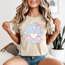 Camiseta Heart Pearl Seashell para mujer coqueta regalo de moda para ella